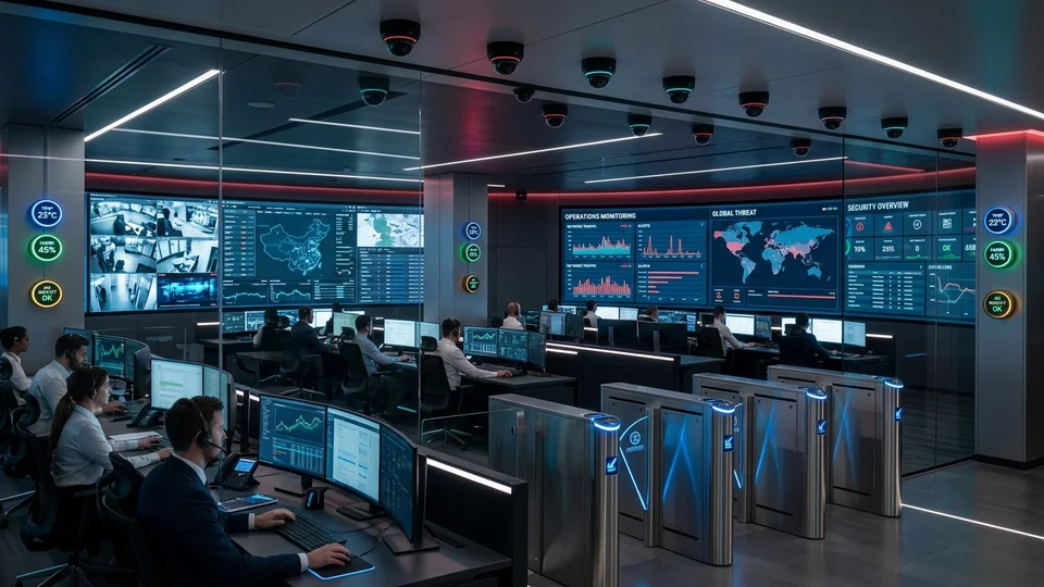 IDSL integrated operations command center connecting CCTV, access control, IoT sensors, and facility telemetry