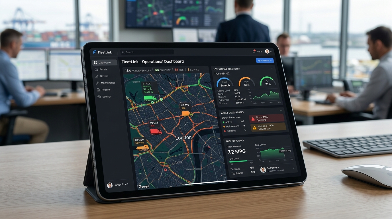 IDSL FleetLink live operational dashboard showing machine location and sensor telemetry