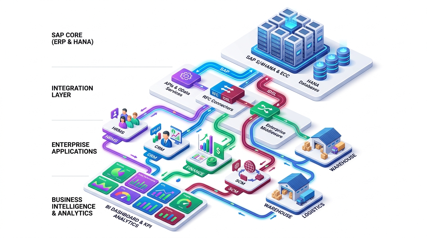 IDSL SAP Integration Architecture Diagram connecting SAP Core to Enterprise Applications